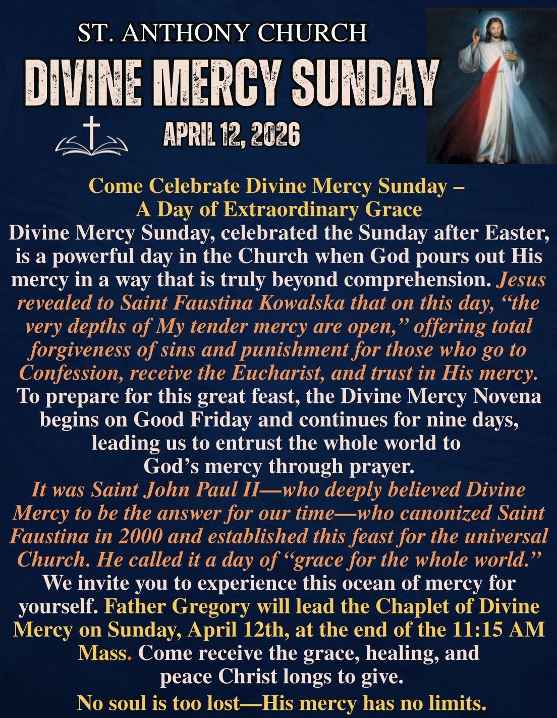 Join Us For Divine Mercy Sunday