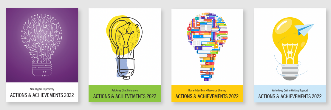 Covers of the four Action & Achievement reports 
