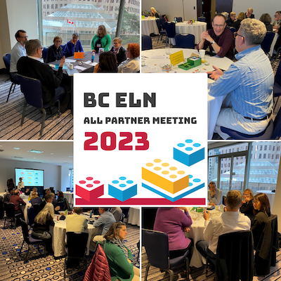 Collage of photos of All Partner Meeting attendees. Text overlay reads BC ELN All Partner Meeting 2023