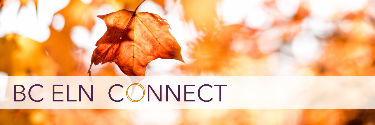 Autumn leaves adorning a tree branch. Text overlay reads BC ELN Connect.