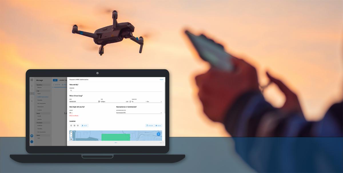 drone and operator and laptop with LAANC