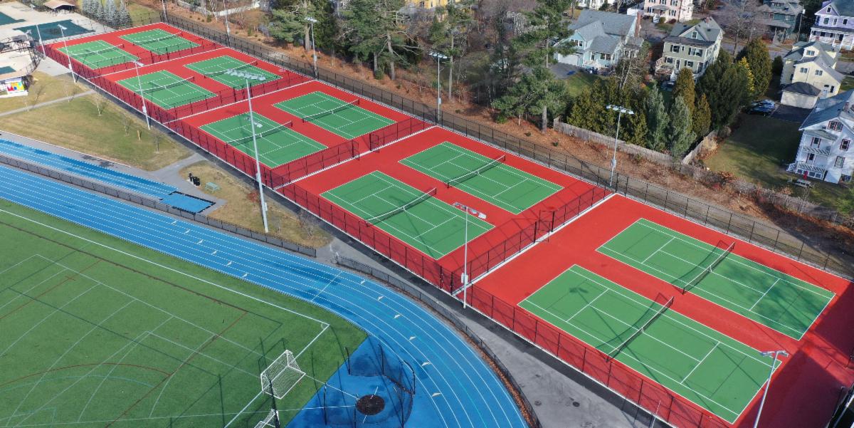 Aerial view of the newly renovated Gallagher Tennis Courts