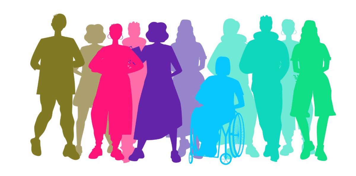 Image of a rainbow of people in outline