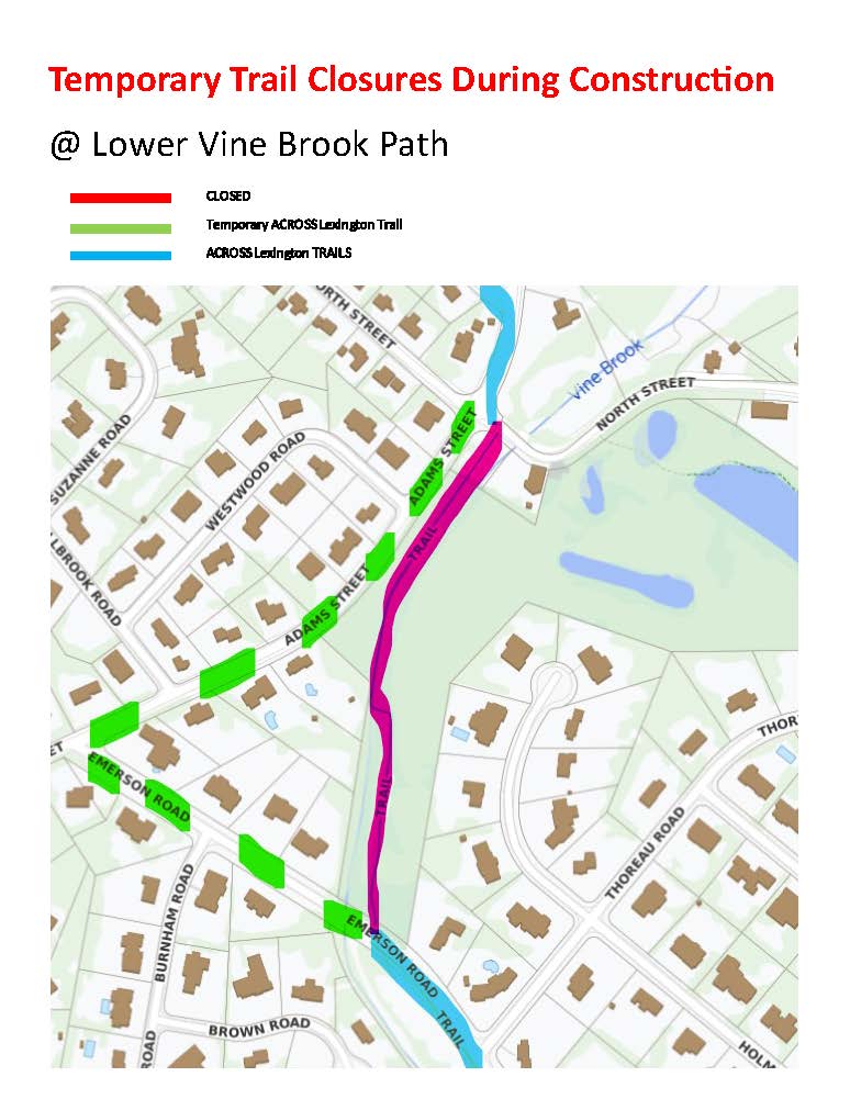 Map of Lower Vine Brook Path Detour