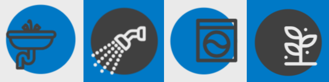 sink, shower head, washing machine, and plant graphics