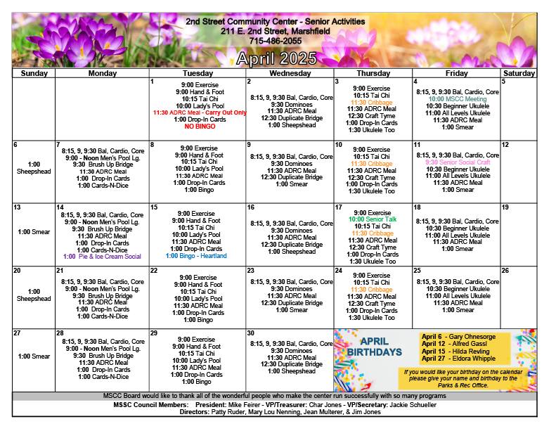 April Senior Calendar