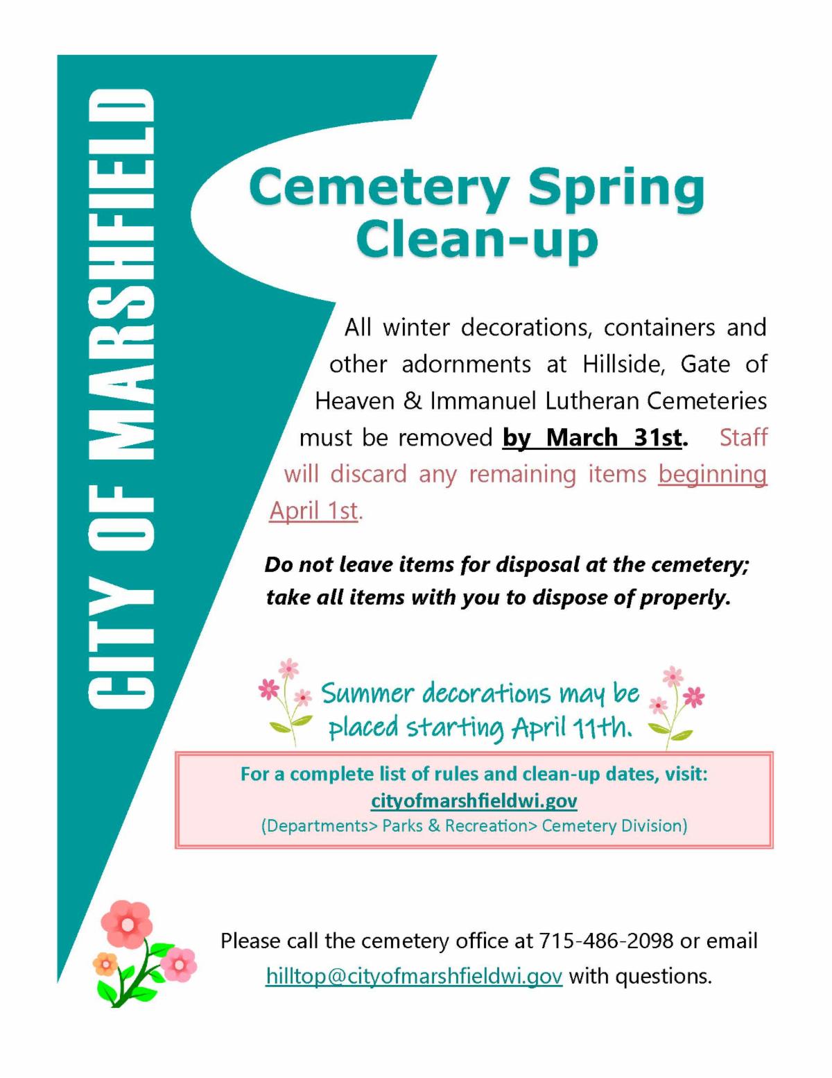 Cemetery Spring Clean Up Weekly Newsletter