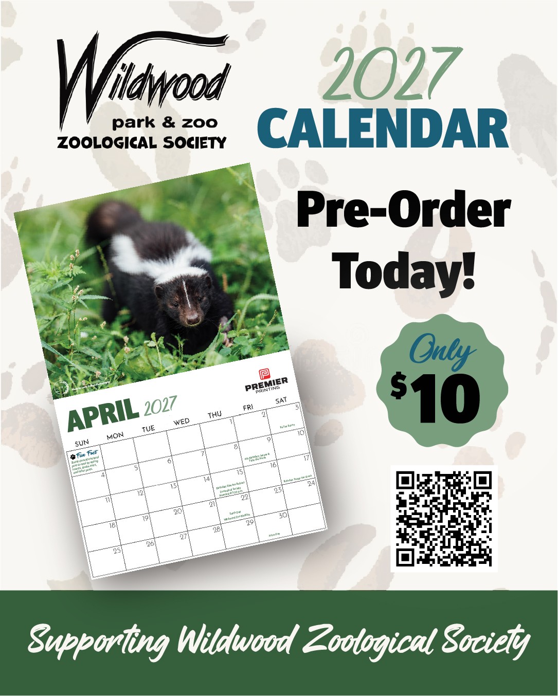 Wildwood Zoological Society by pre-ordering a 2027 Wildwood Park & Zoo calendar.