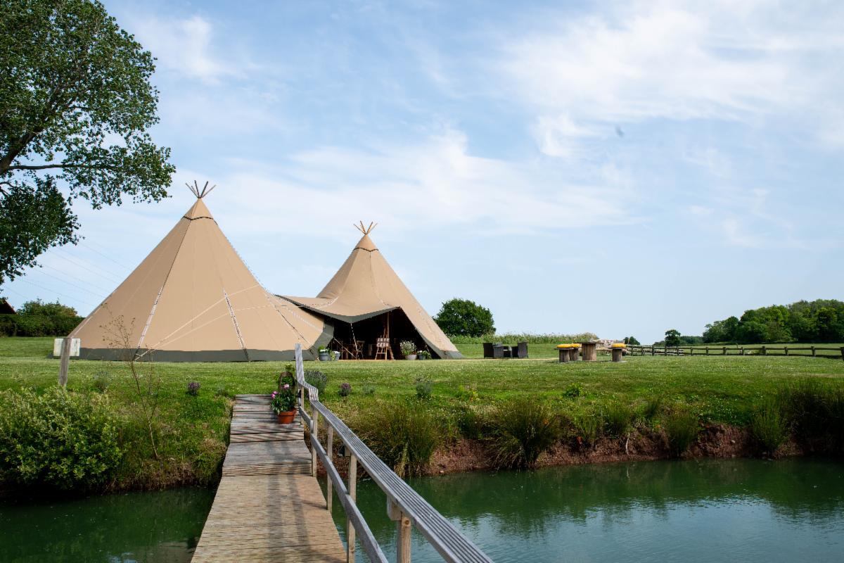 2 hat Tipi at Far Coley Farm Staffordshire overlooking the lake
