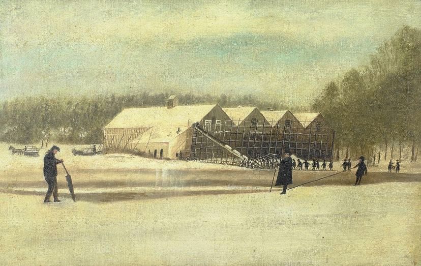 Oil painting, Ice Harvest on the Kennebec River, about 1870, artist unknown, MSM 2006.18.1