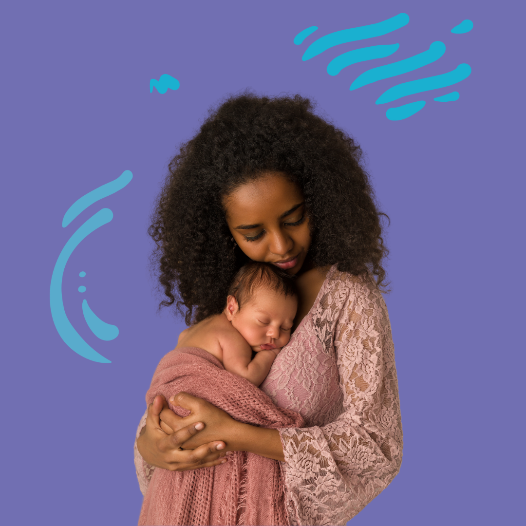 Image of a Black person holding a newborn baby