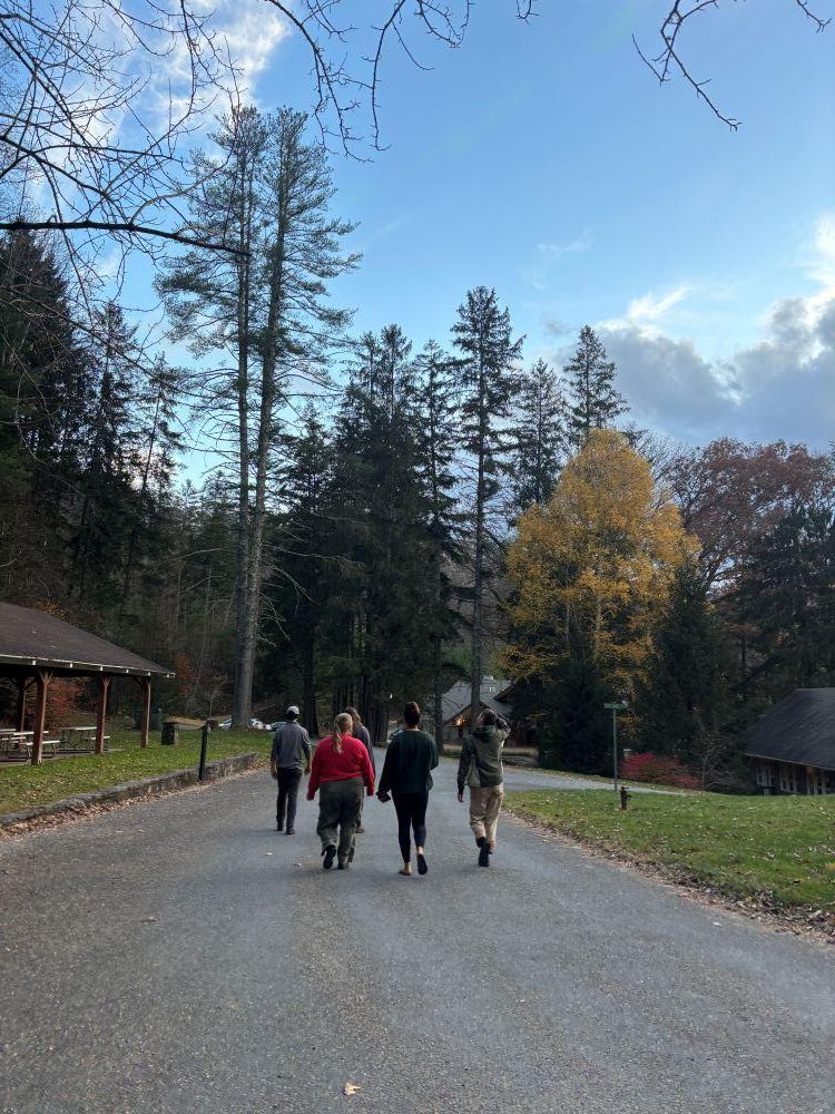 A group of program Summit participants walking around Lake Logan