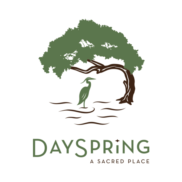 DaySpring's logo. It features a stork standing in water underneath a tree.