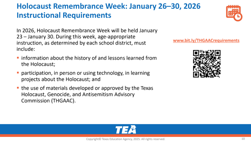 Holocaust Remembrance slide from TEA