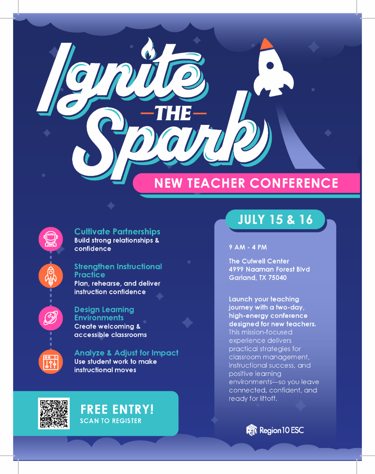 New Teacher Ignite the Spark Conference Flyer