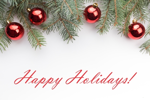 Christmas decoration background with message  Happy Holidays  