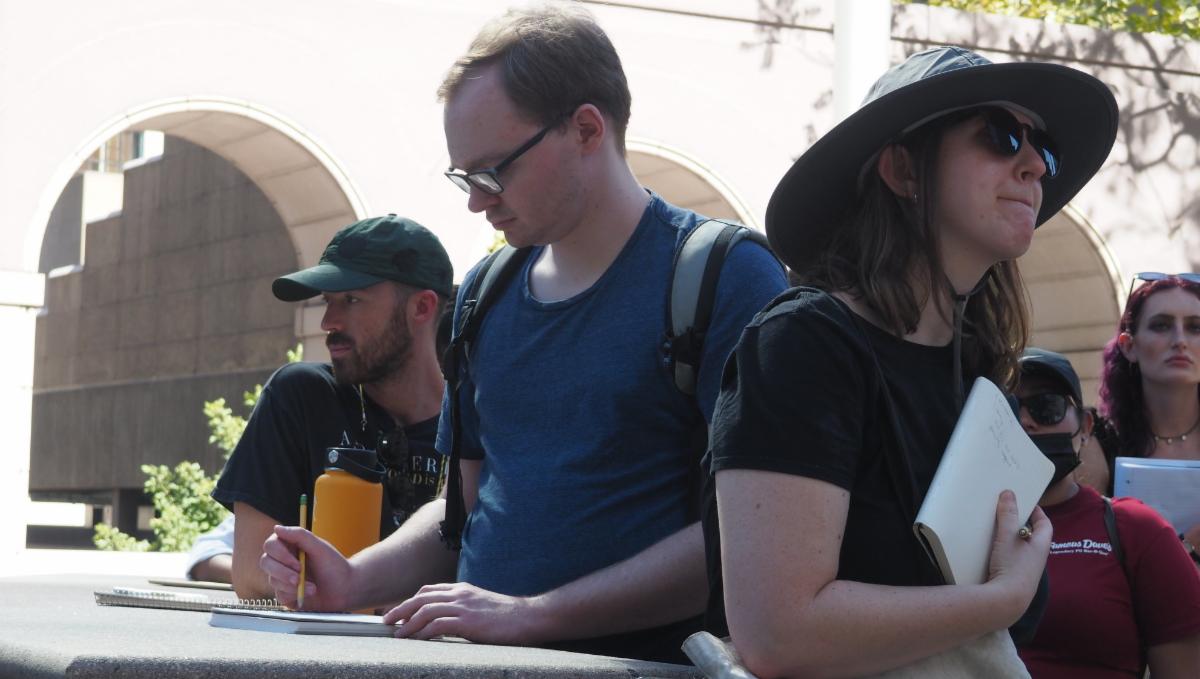 Urbanism and planning crowdfunding image of three urp students on a site field trip