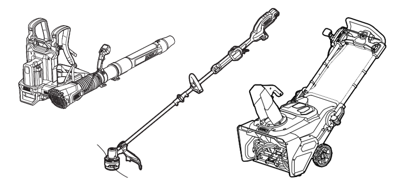 mechanical illustrations of snowblower weed whacker and leaf blower