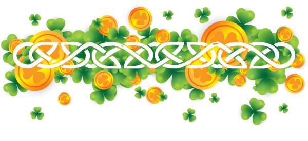 a St Patrick's Day banner of gold coins and shamrocks 