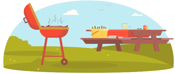 a cartoon barbeque and picnic table