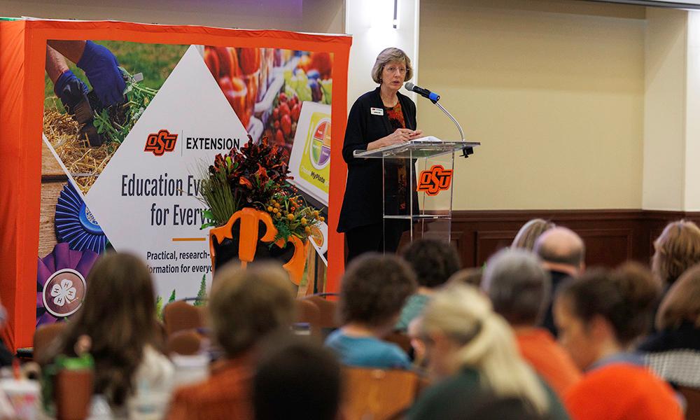 Damona Doye speaks at the OSU Extension Biennial Conference.