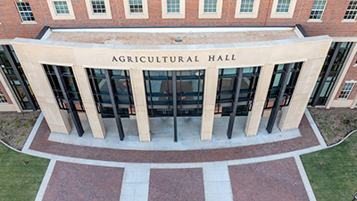 An aerial image of Agricultural Hall.