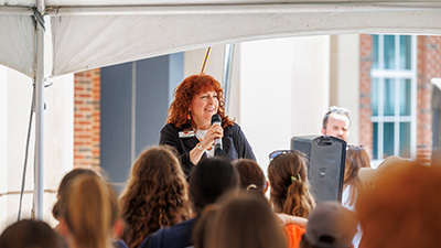 Dr. Cynda Clary addresses students during College Welcome.