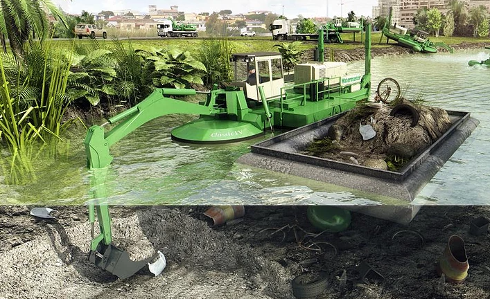 Moran Iron Works amphibious dredging machine