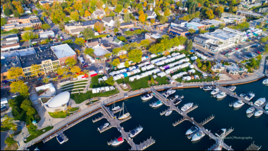 Downtown Charlevoix aerial view 