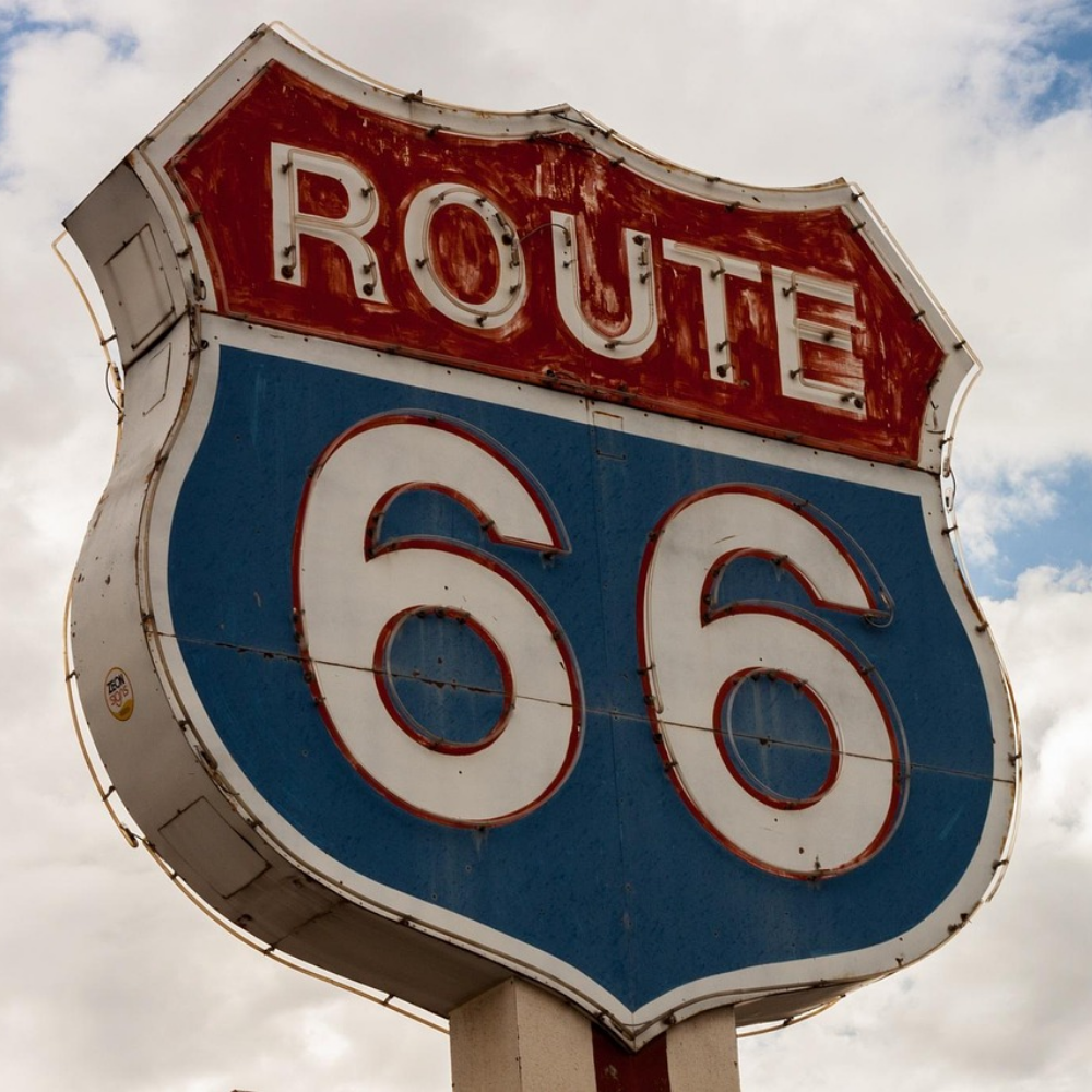 A photo of a road sign reading "Route 66"