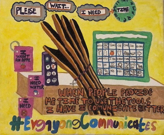 Please wait I need time has a tool box has iPad with AAC talker device and picture exchange communication cards says when people provide me time to use tools I have I can communicate #EveryoneCommunicate