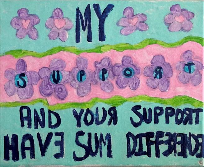 My Support and Your Support have Sum Difference pink blue background with flowers 