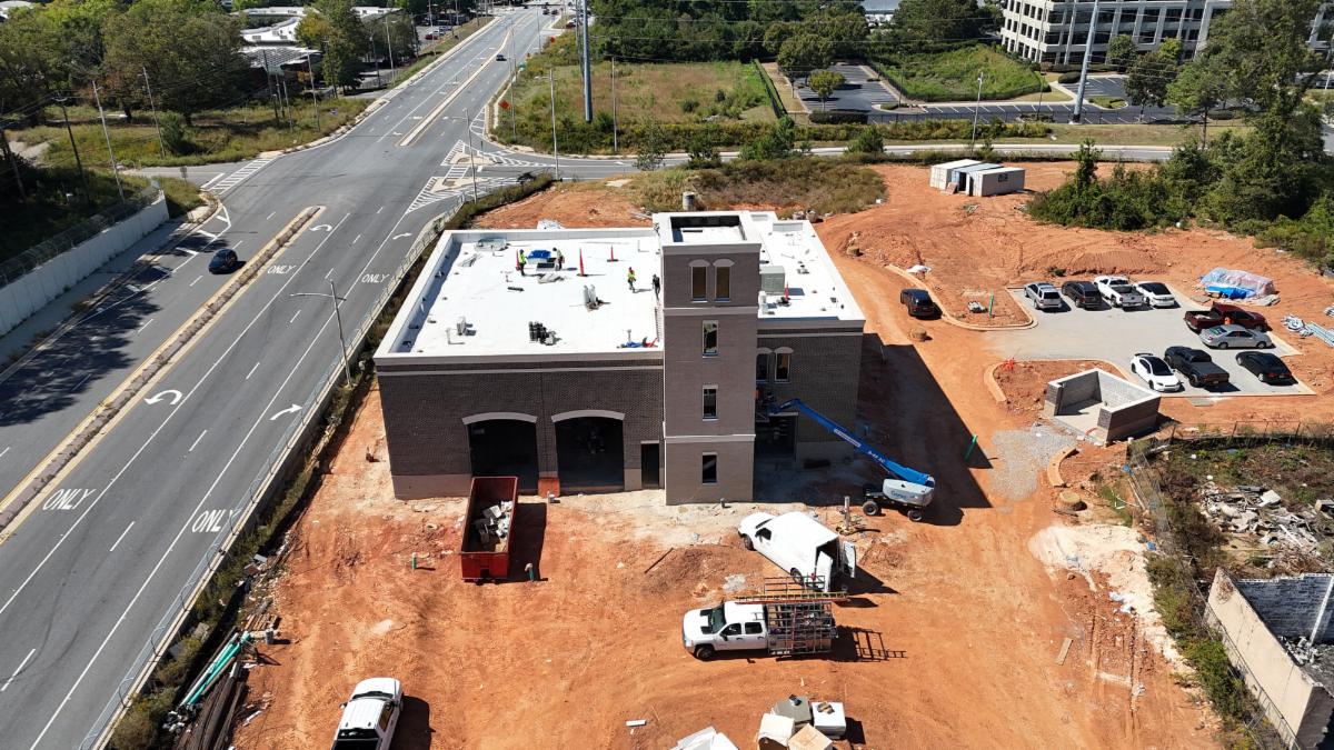 Exterior construction of Fire Station No 9.