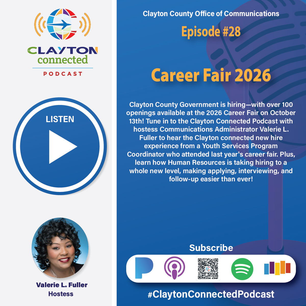 Clayton County Government is hiringâ€”with over 100 openings available at the 2026 Career Fair on October 13th!