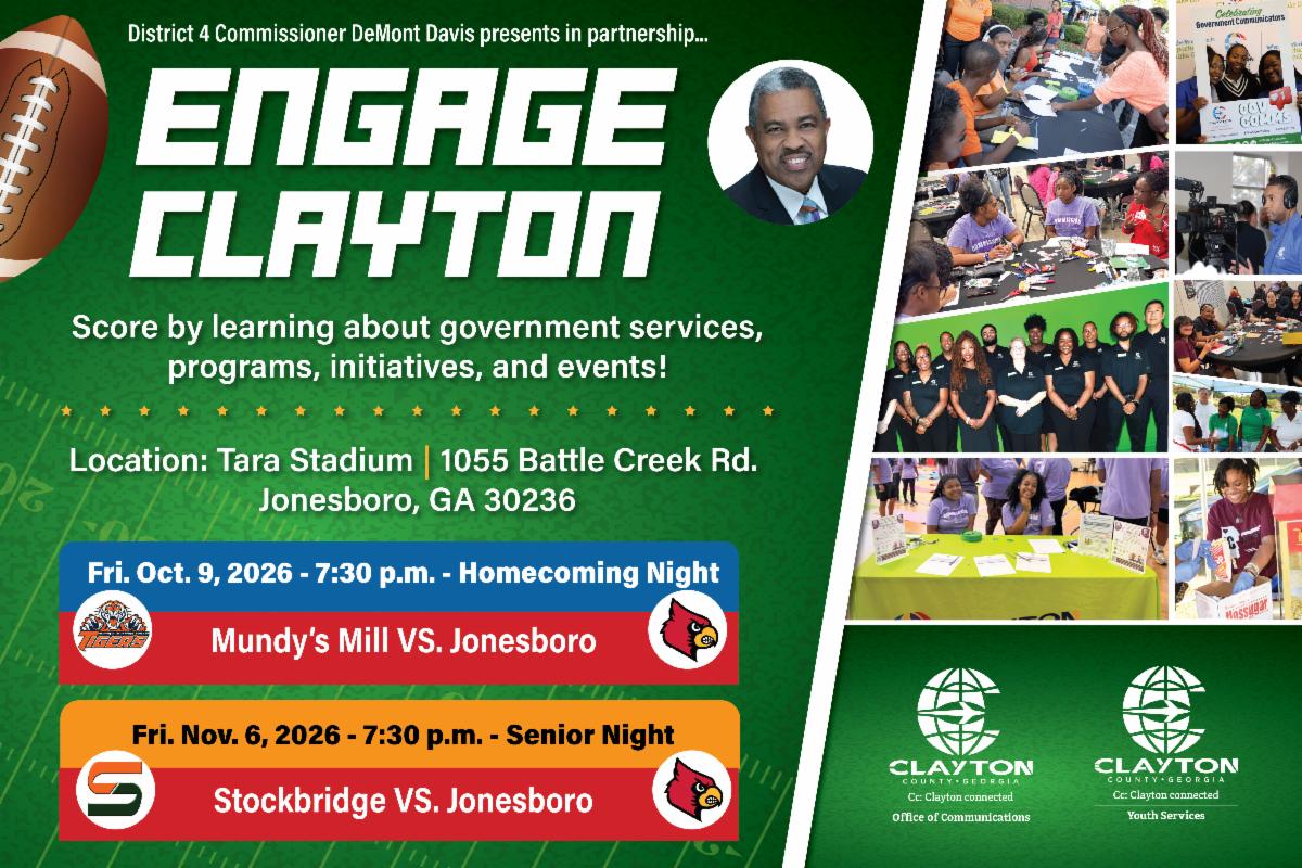 Join Commissioner DeMont Davis in partnership with the Office of Communications and Youth Services on Friday, October 9, 2026, and Friday, November 6, 2026, at 7:30 p.m. The is a Clayton Connected opportunity for residents to score resources & information