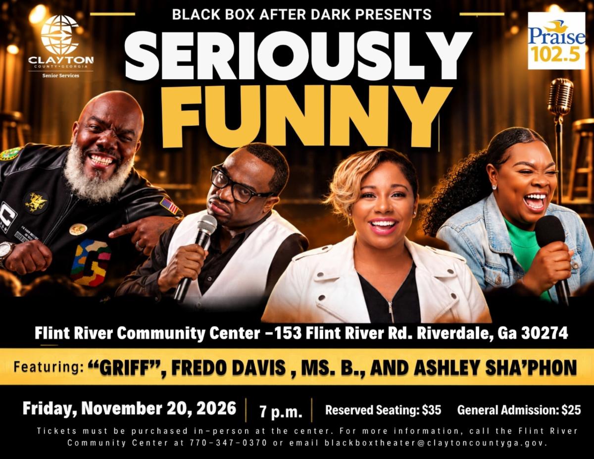 The Black Box Theater is bringing the laughs with Black Box After Dark Presents: Seriously Funny, November 20, 2026, from 7 p.m. to 9 p.m. at Flint River Community Center