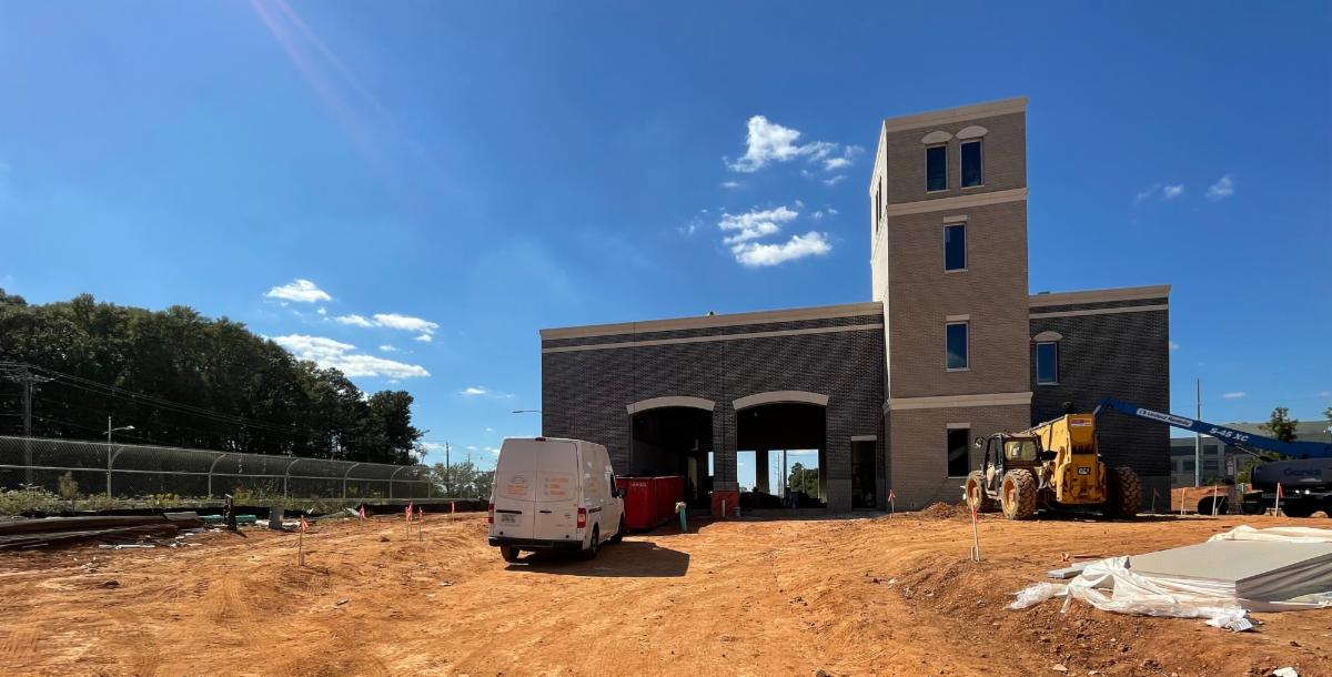 Exterior construction of Fire Station No 9.