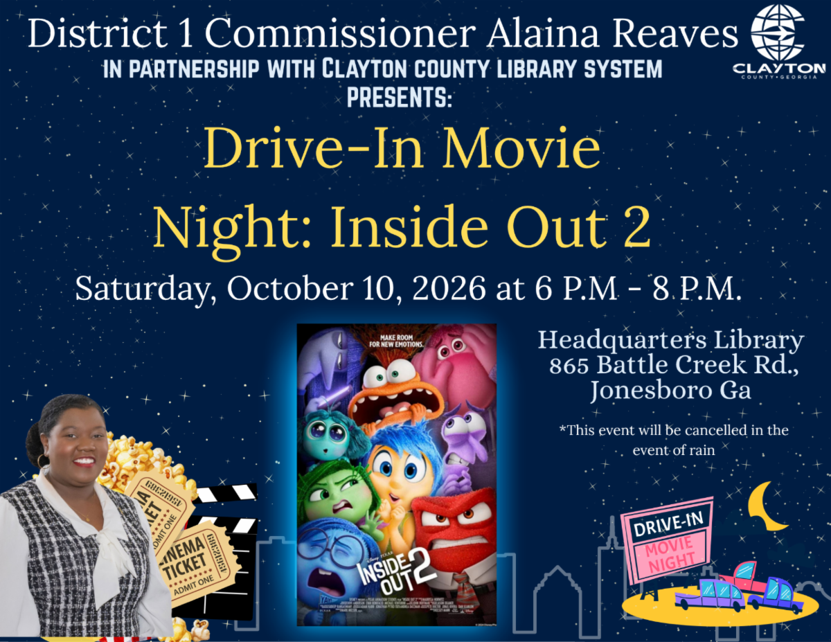 Join Commissioner Alaina Reaves for a Drive-In Movie Night featuring Inside Out 2 on Saturday, October 10, 2026, from 6 p.m. - 8 p.m. At Headquarters Library