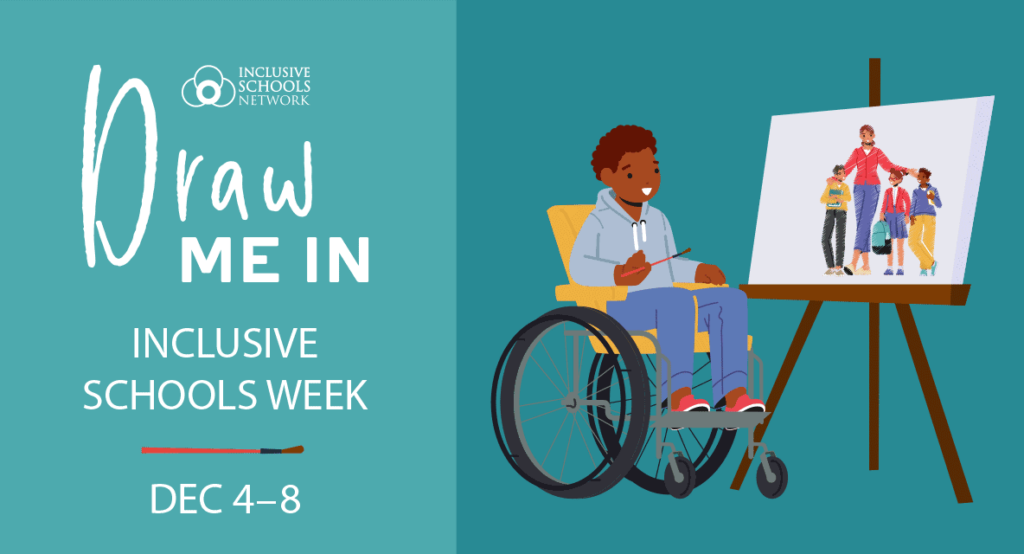 Poster Illustration of African American child in wheelchair in front of art easel with painting. 