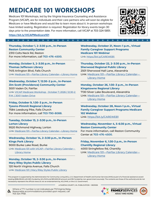 Flyer: Medicare 101 Workshops.