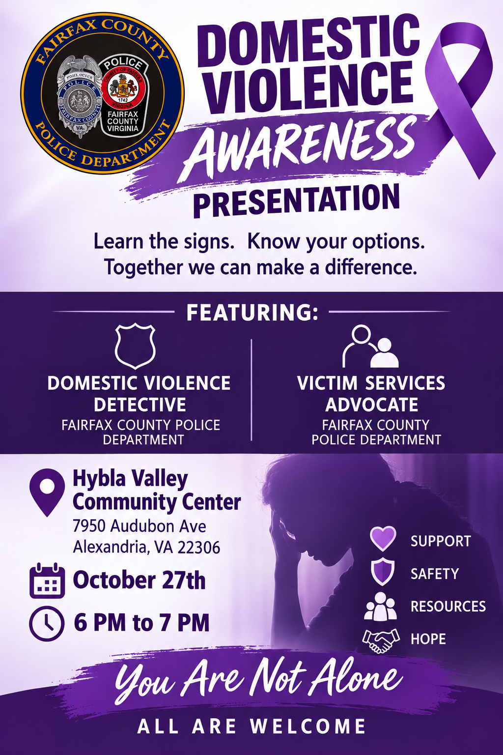 Flyer: Domestic Violence Awareness Presentation information.