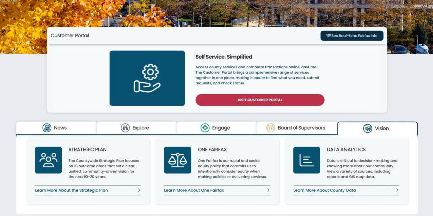 Screenshot of Fairfax County Costumer Portal. 
