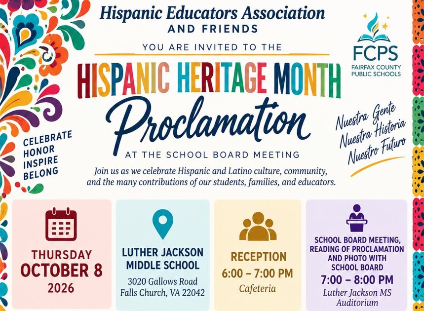 Hispanic Heritage Month proclamation event information flyer. 