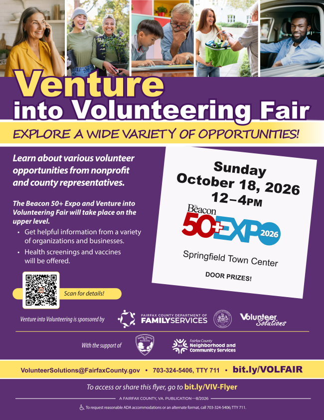 Flyer: Venture into Volunteering event information. 