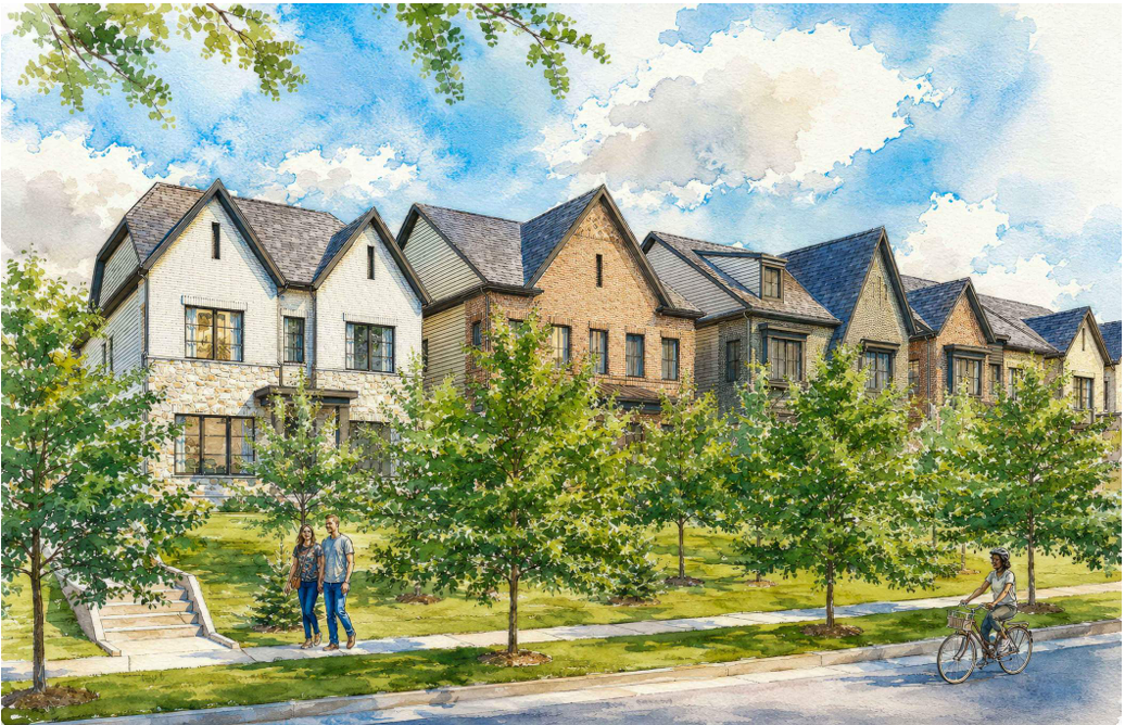 Rendering of detached single family homes.