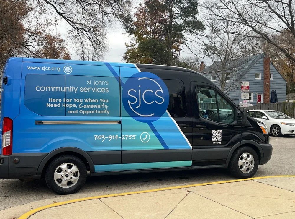 Van with event information.