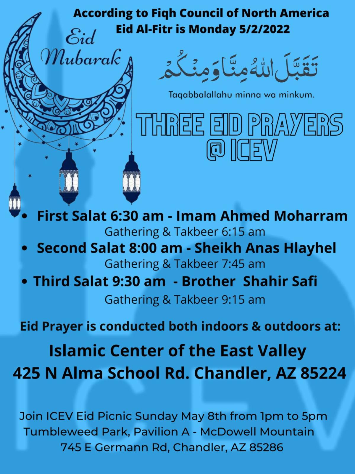 Eid Prayer and Calendar May 1, 2022