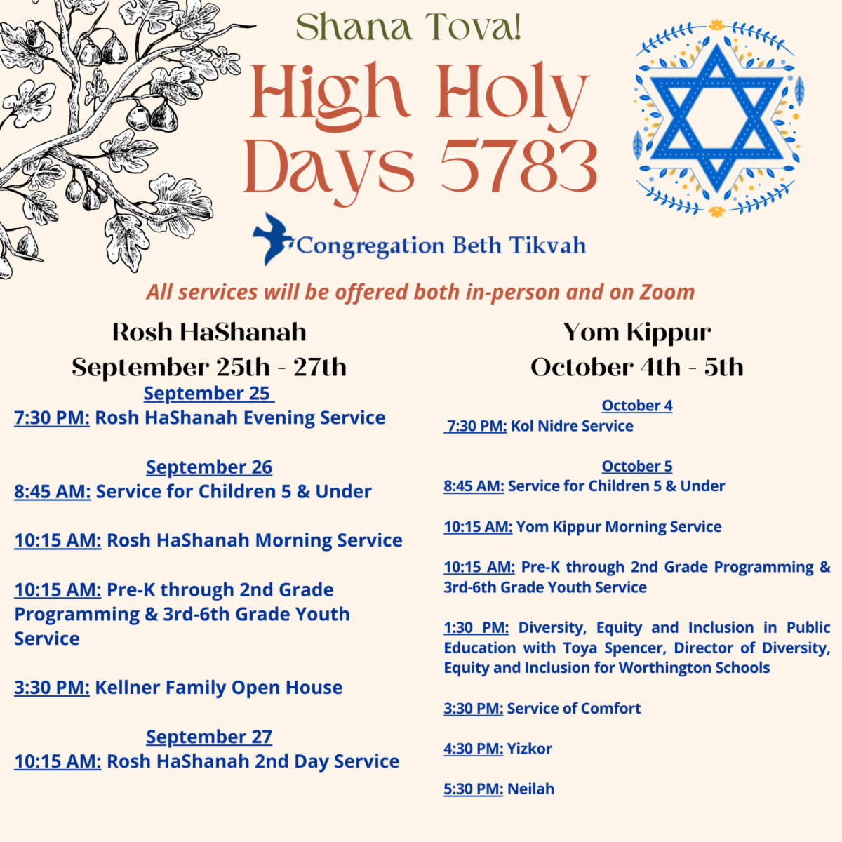 High Holy Days Information and Schedule