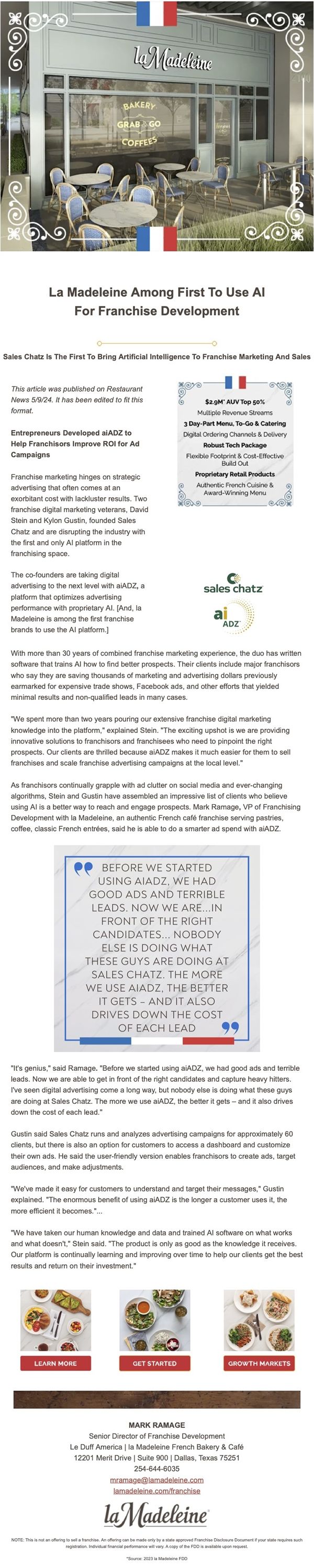 La Madeleine Among First To Use AI for Franchise Development