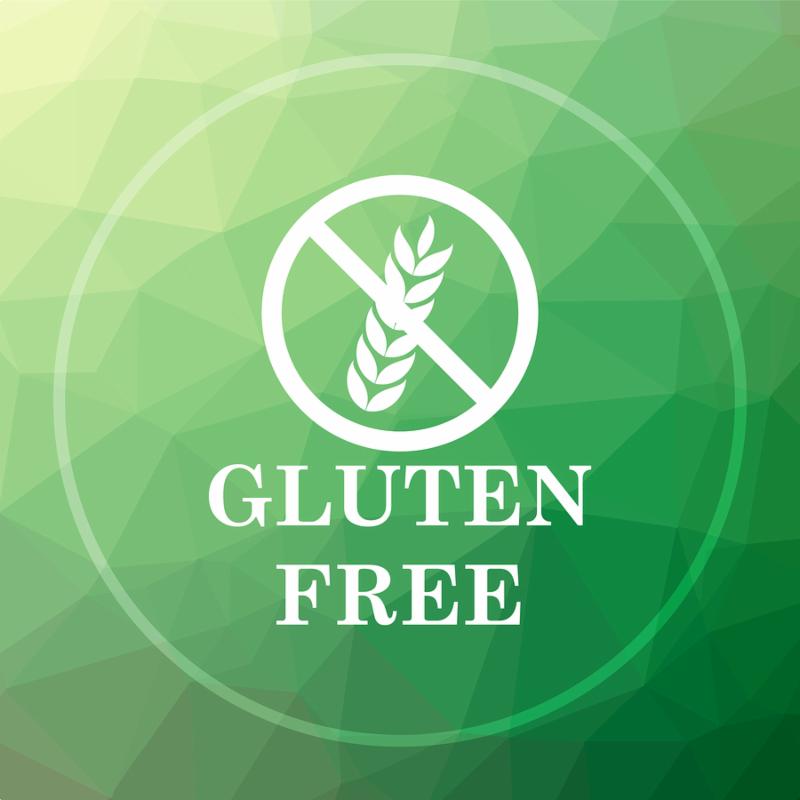Gluten free icon. Gluten free website button on green low poly background.